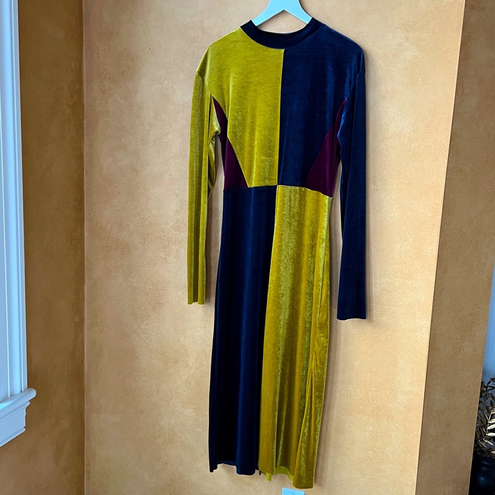 Zara Velvet Color Block Dress size Large - Picture 2 of 11